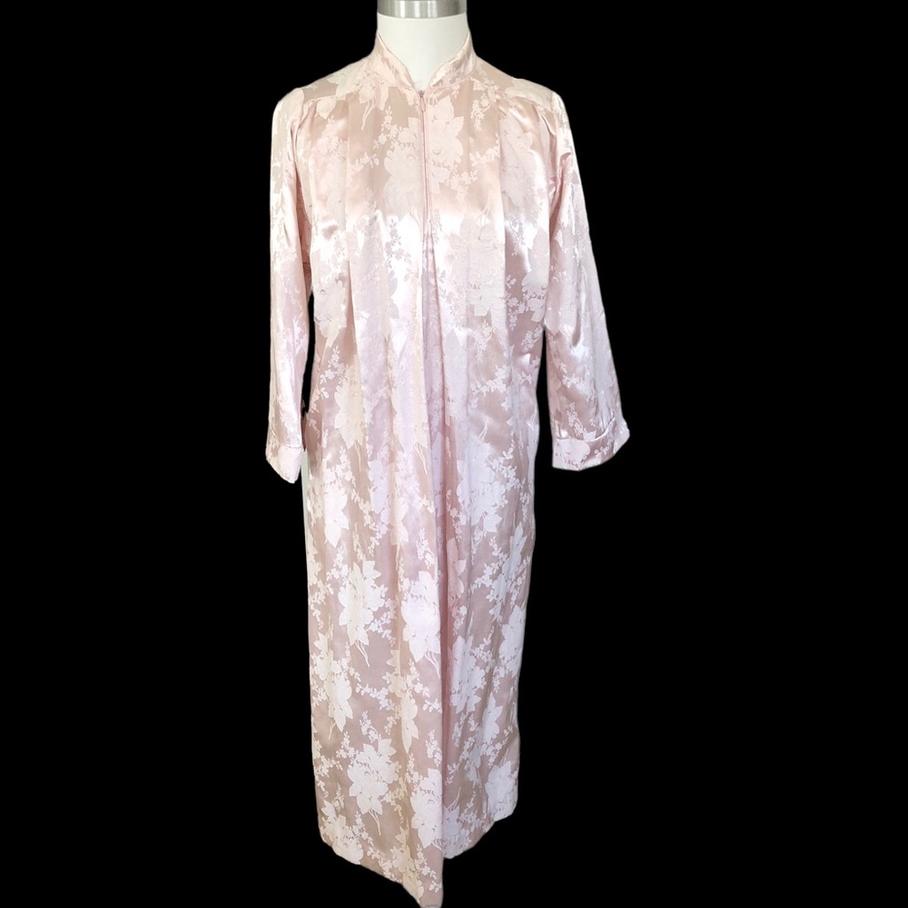 VINTAGE PETER KEYLOUN PINK BROCADE ZIP FRONT ROBE SILKY SIZE SMALL PETITE